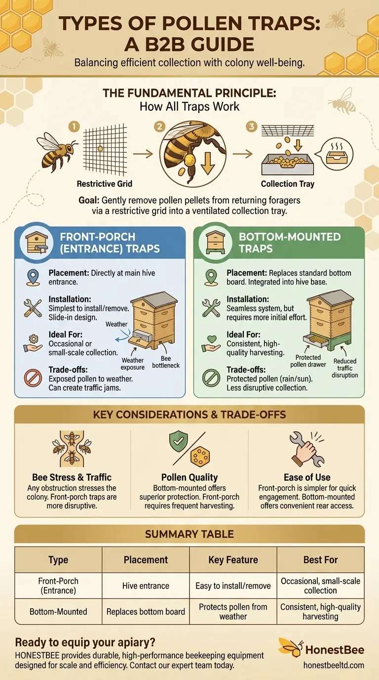 What are the different types of pollen traps available? A Guide to Front-Porch & Bottom-Mounted Designs Visual Guide
