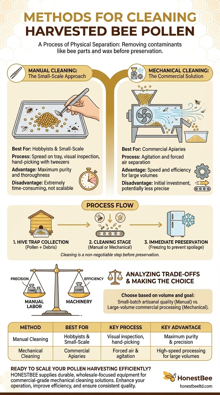 What methods are used to clean harvested bee pollen? Scale Your Beekeeping Operations with the Right Technique Visual Guide