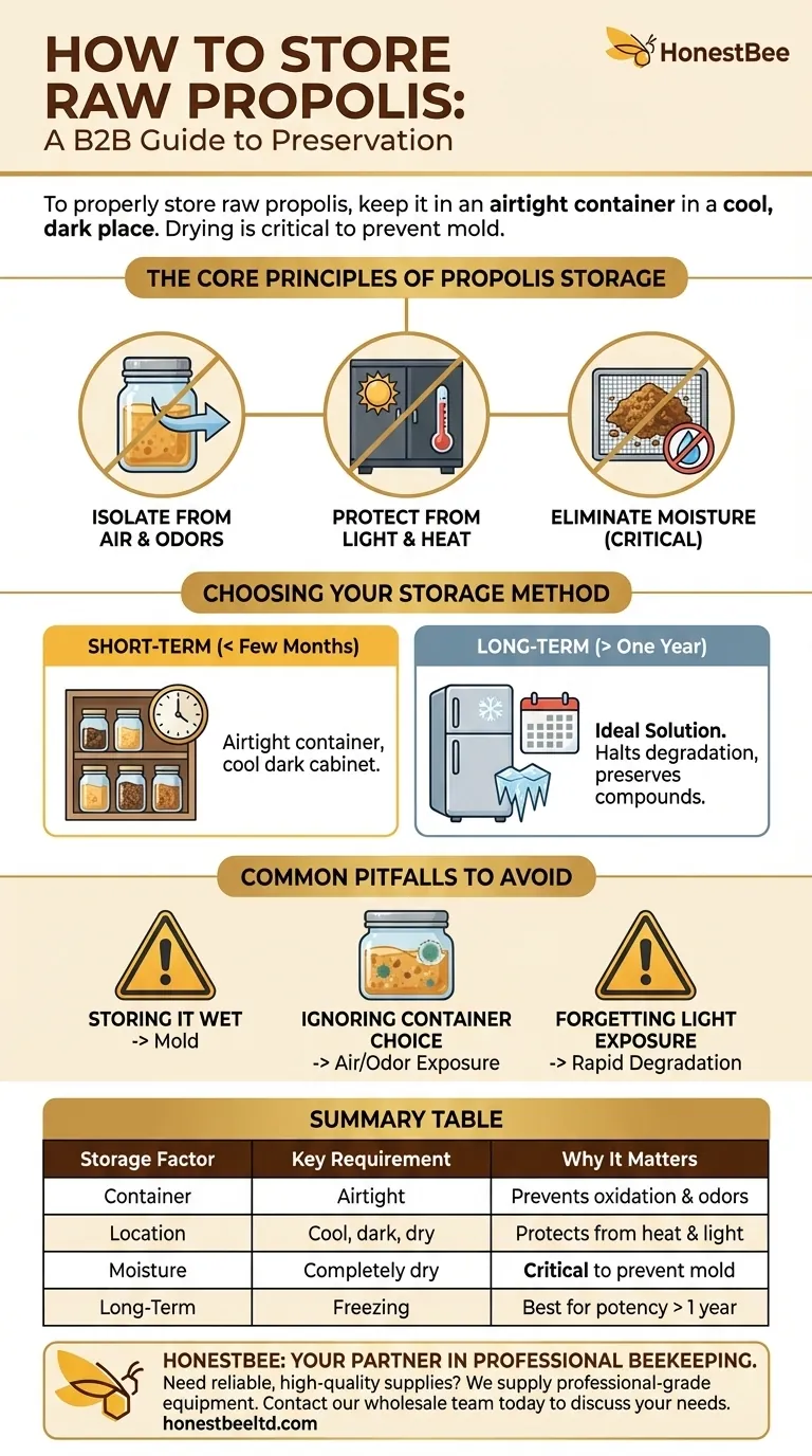How should raw propolis be stored? Preserve Potency and Prevent Spoilage Visual Guide