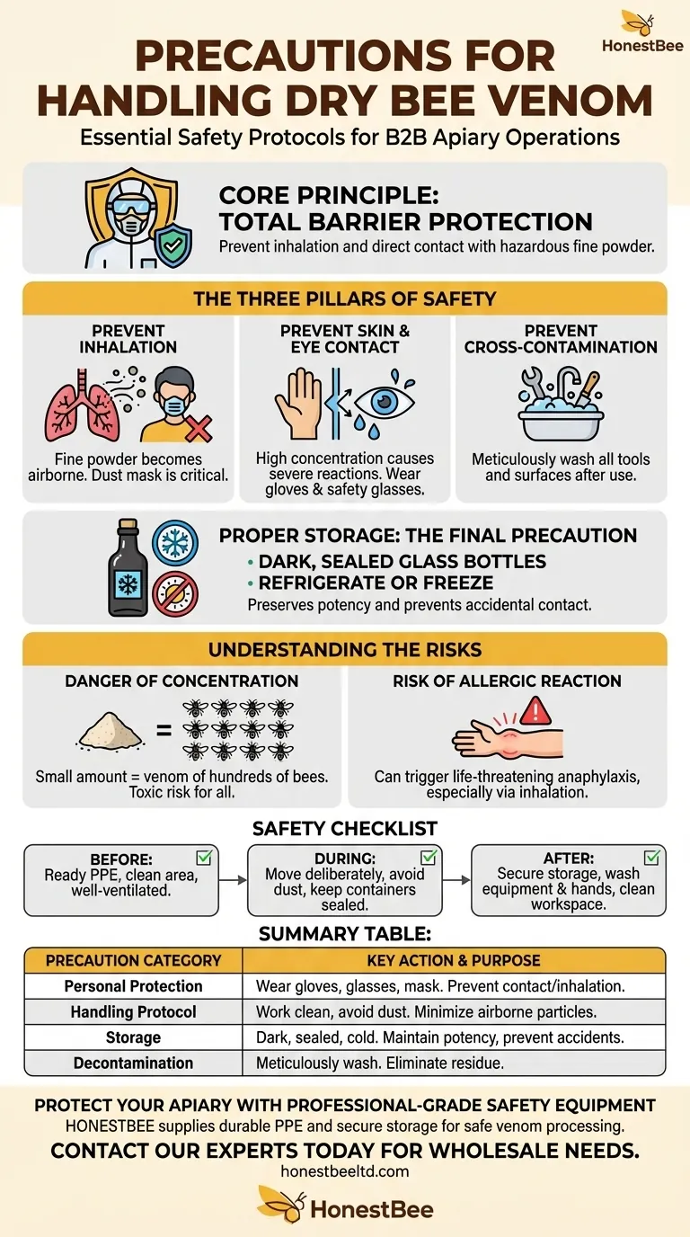 What are the precautions for handling dry bee venom? Essential Safety Protocols for Beekeepers Visual Guide