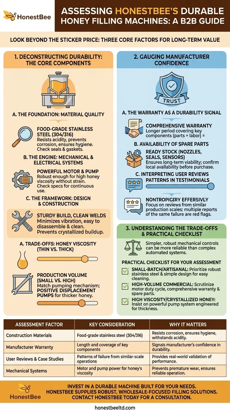 How can the durability of a honey filling machine be assessed? 3 Key Factors for Long-Lasting Performance Visual Guide