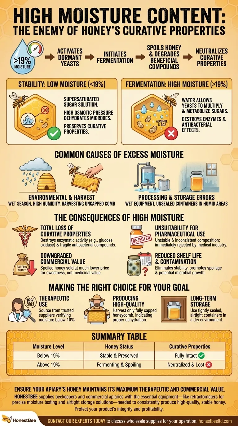 How does high moisture content affect honey's curative properties? It Spoils Them Completely Visual Guide