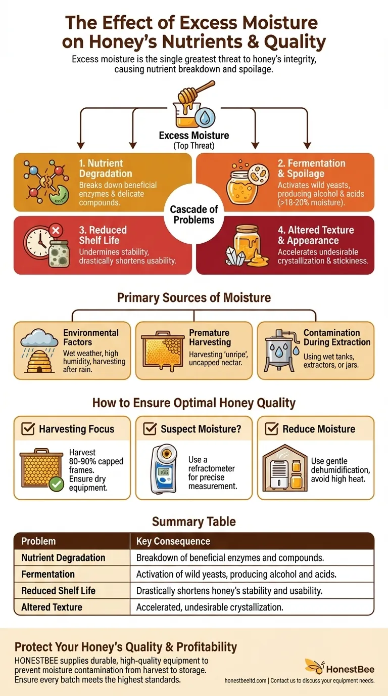 What is the effect of excess moisture on honey's nutrients? Preserve Quality and Prevent Spoilage Visual Guide