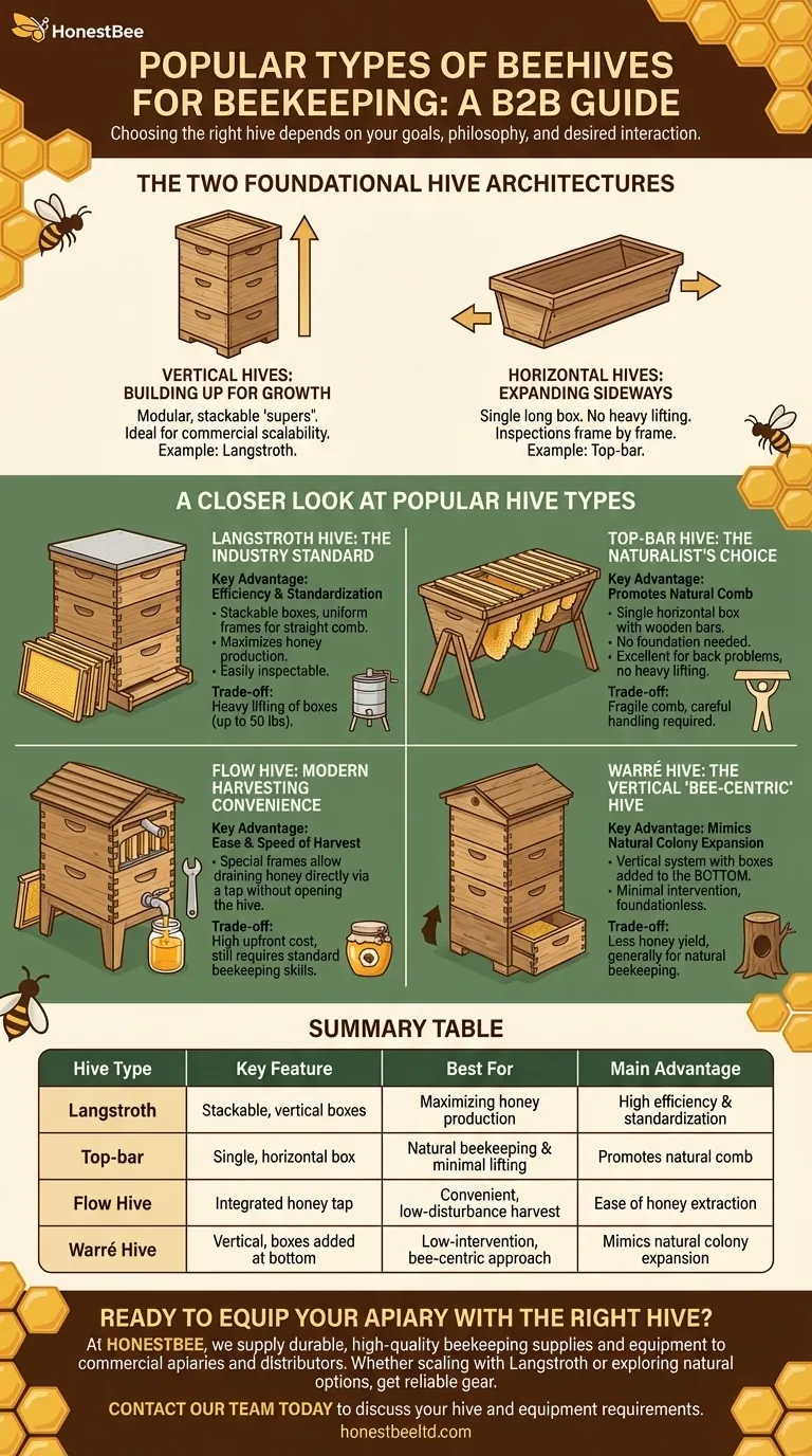 양봉에 사용되는 인기 있는 벌통 유형에는 어떤 것들이 있나요? 목표에 맞는 벌통을 선택하세요 시각적 가이드
