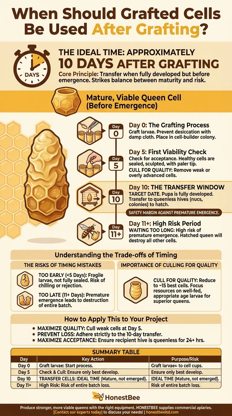 When should grafted cells be used after grafting? Master the 10-Day Window for Queen Success Visual Guide