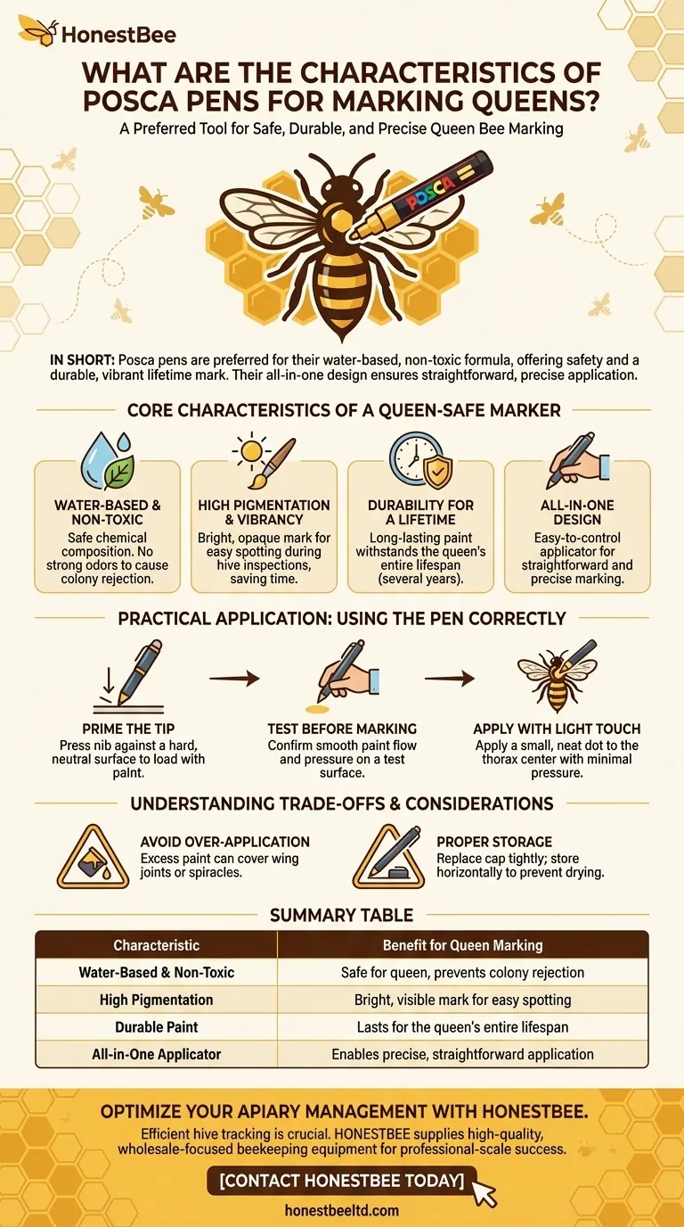 What are the characteristics of Posca pens for marking queens? A Safe, Durable Solution for Hive Management Visual Guide