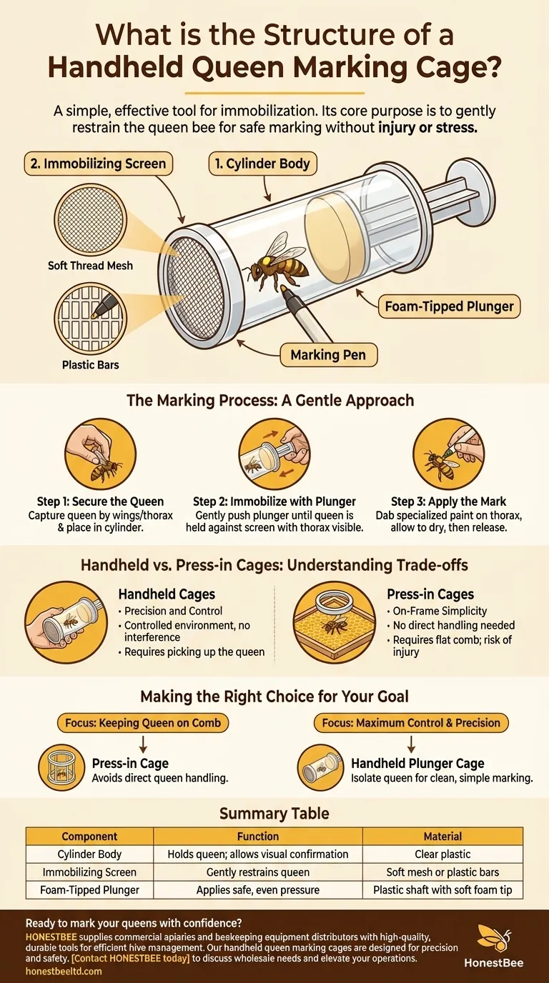 What is the structure of a handheld queen marking cage? A Beekeeper's Guide to Safe Queen Marking Visual Guide