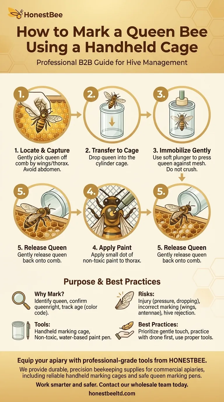 How is a queen bee marked using a handheld queen marking cage? A Step-by-Step Guide for Beekeepers Visual Guide