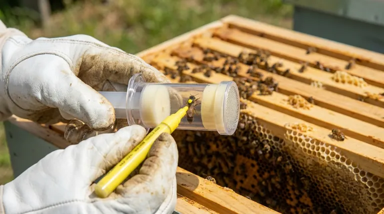 핸드헬드 여왕벌 마킹 케이지를 사용하여 여왕벌을 어떻게 표시하나요? 양봉가를 위한 단계별 가이드