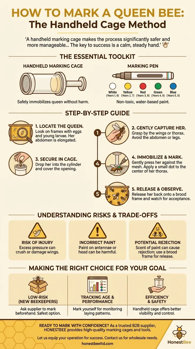 Quali sono i passaggi per marcare un'ape regina usando una gabbia a mano? Una guida sicura e semplice per gli apicoltori Guida Visiva
