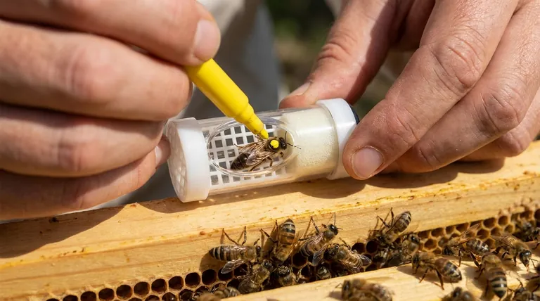 What are the steps to mark a queen bee using a handheld cage? A Safe & Simple Guide for Beekeepers