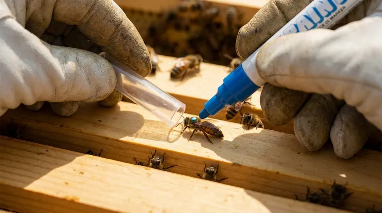 What is the recommended size for the paint dab during queen marking? Ensure a Safe, Visible Mark