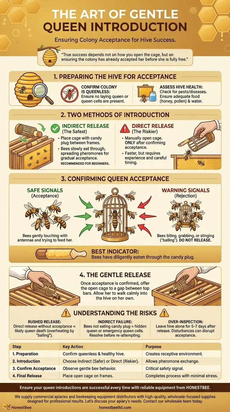 Come si dovrebbe rilasciare delicatamente l'ape regina nell'arnia? Assicurane la sicura accettazione per una colonia prospera Guida Visiva