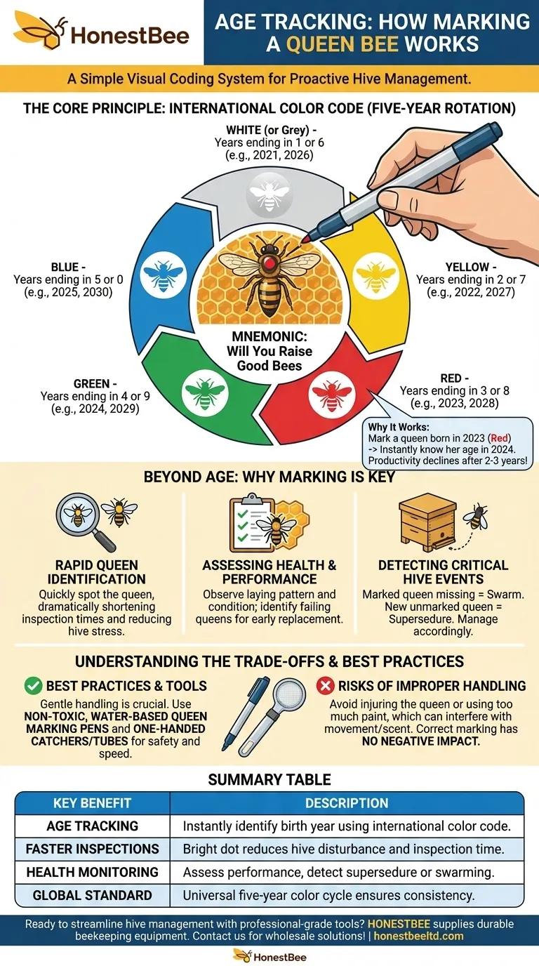 How does marking a Queen bee help in age tracking? Boost Hive Productivity with Clear Identification Visual Guide