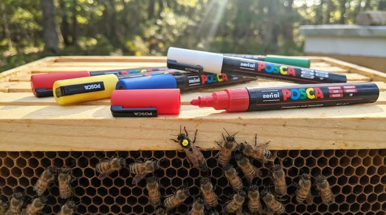 Quel type de marqueurs est couramment utilisé pour marquer les reines des abeilles ? Choisissez la norme sûre et non toxique