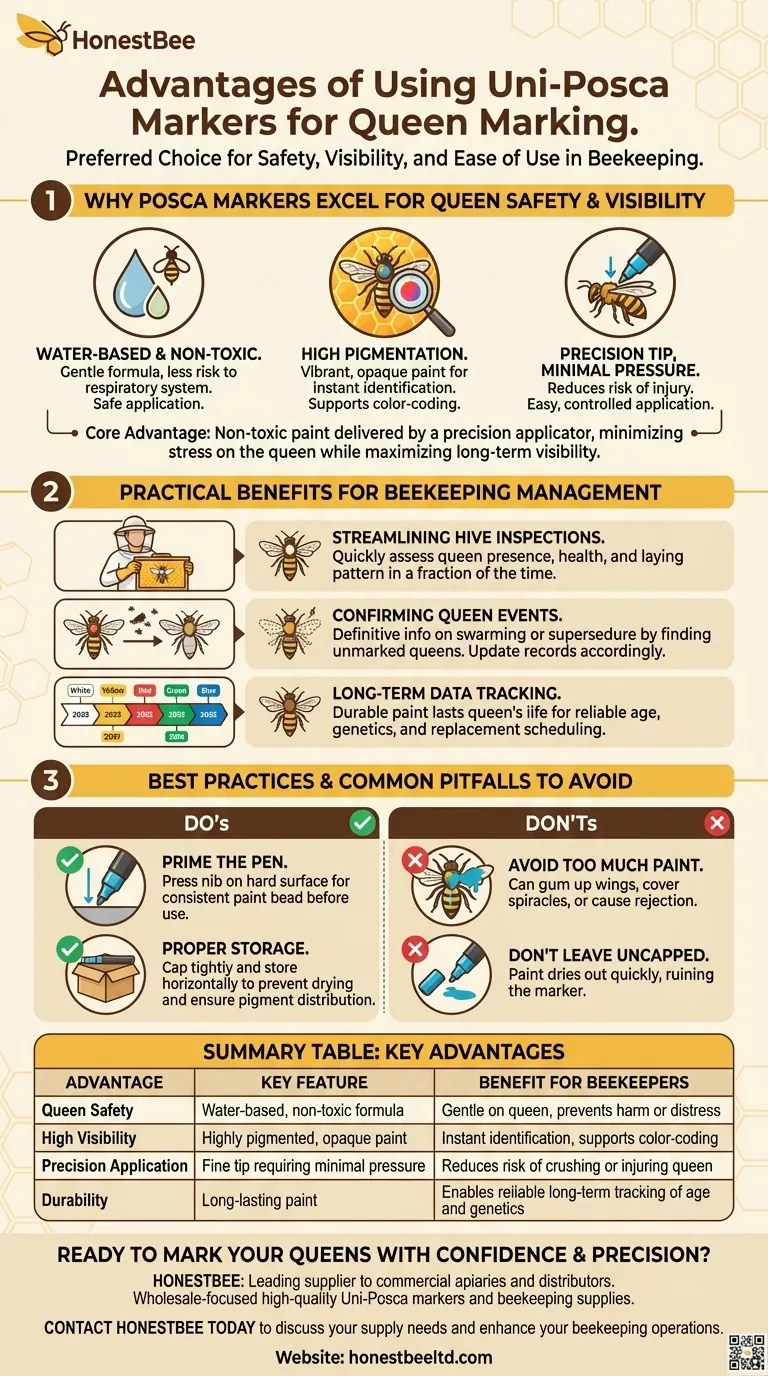 ¿Cuáles son las ventajas de usar marcadores Uni-Posca para el marcado de reinas? Una solución segura, precisa y eficiente Guía Visual