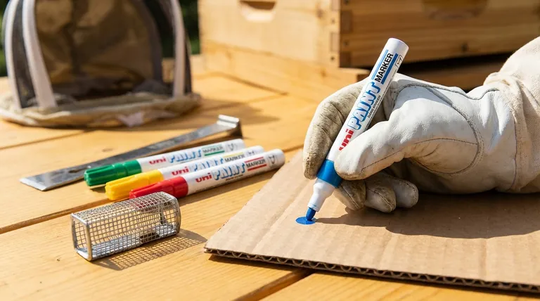 Qual è il processo per innescare un pennarello per vernice prima di marcare un'ape regina? Garantire una procedura di marcatura sicura e rapida