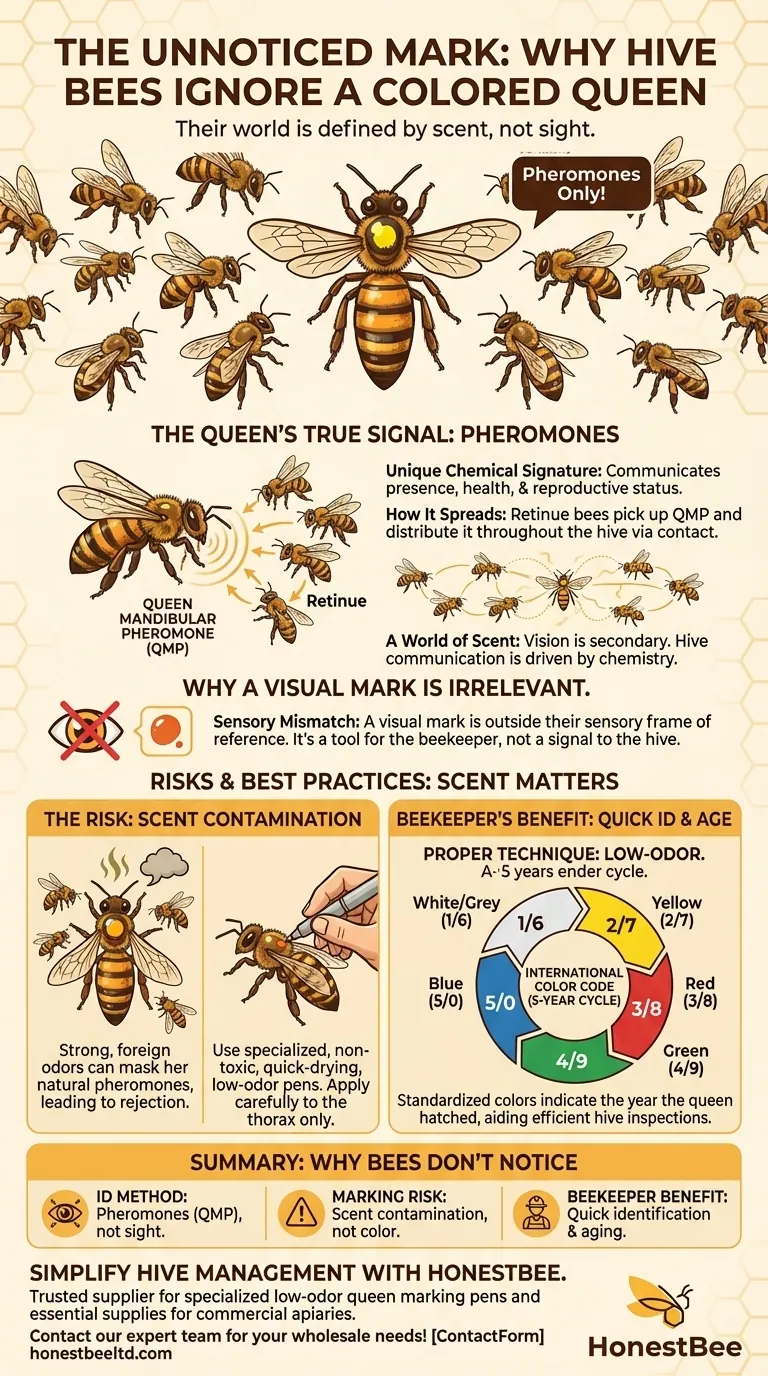 Do other bees notice a marked Queen bee? Unlocking the Hive's Chemical Communication Visual Guide