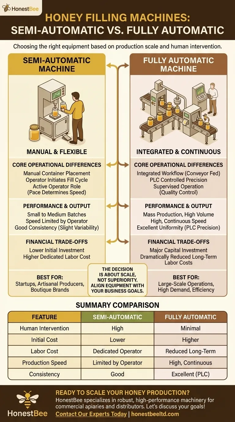 Quali sono le differenze tra le macchine riempitrici di miele semiautomatiche e completamente automatiche? Una guida alla scelta della macchina giusta per il tuo apiario Guida Visiva