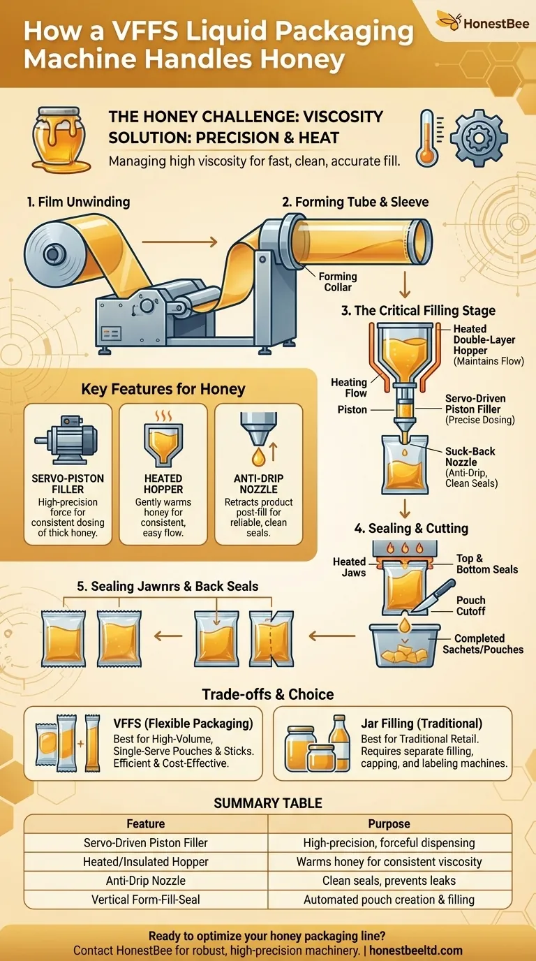 VFFS 液体包装机如何处理蜂蜜包装？掌握粘稠液体灌装 图解指南
