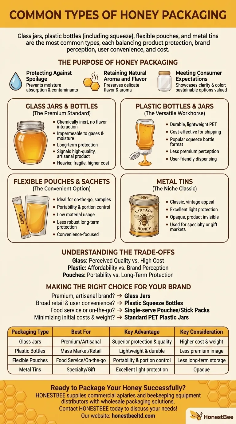 What are the common types of honey packaging? A Guide to Glass, Plastic, Pouches & Tins Visual Guide