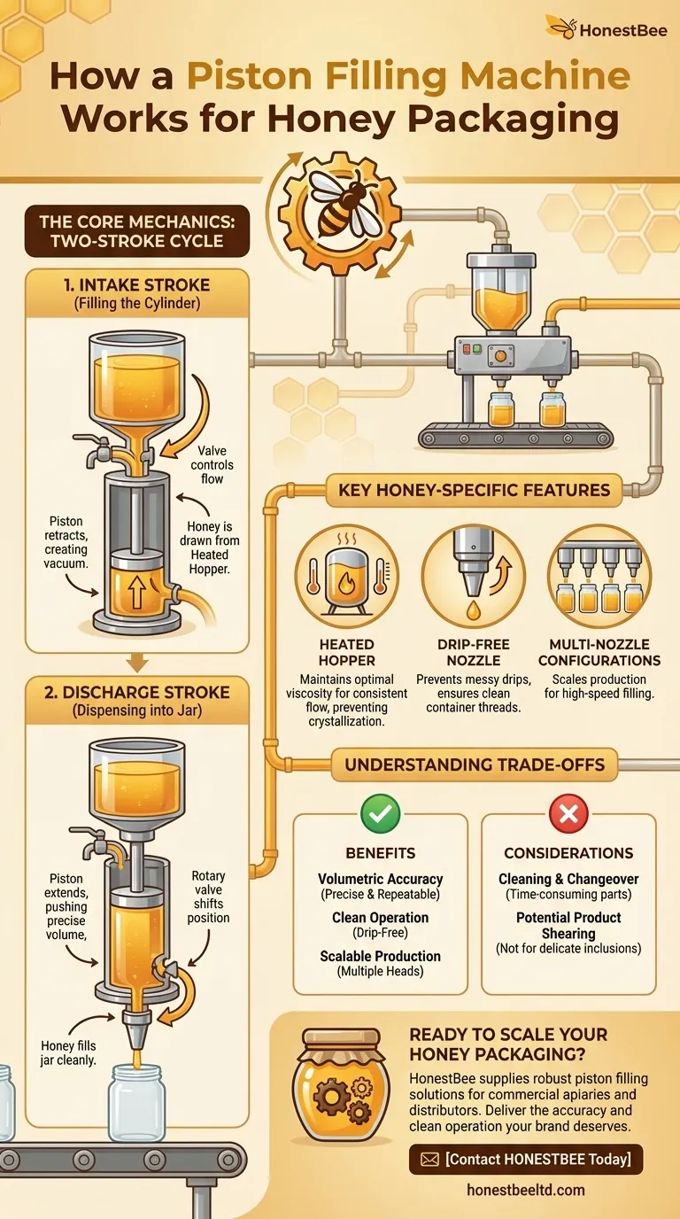 How does a piston filling machine work for honey packaging? Achieve Precise, Drip-Free Filling Visual Guide