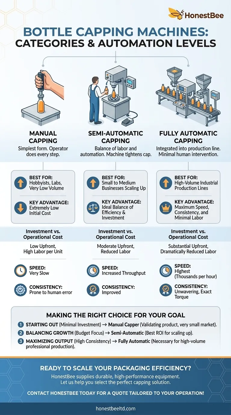 ¿Cuáles son las categorías de máquinas taponadoras de botellas? Elija la automatización adecuada para su línea Guía Visual