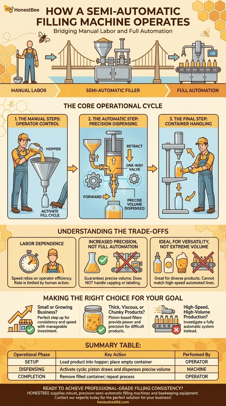 Come funziona una riempitrice semiautomatica? Aumenta la coerenza della tua produzione Guida Visiva