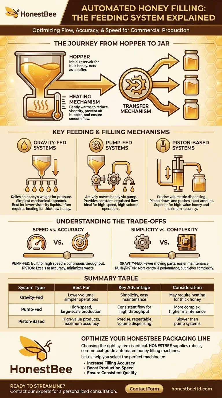 How does the feeding system work in automated honey filling machines? A Guide to Viscosity & Volume Visual Guide