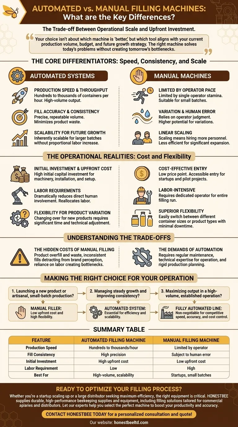 What are the key differences between automated and manual filling machines? Choose the Right System for Your Scale Visual Guide