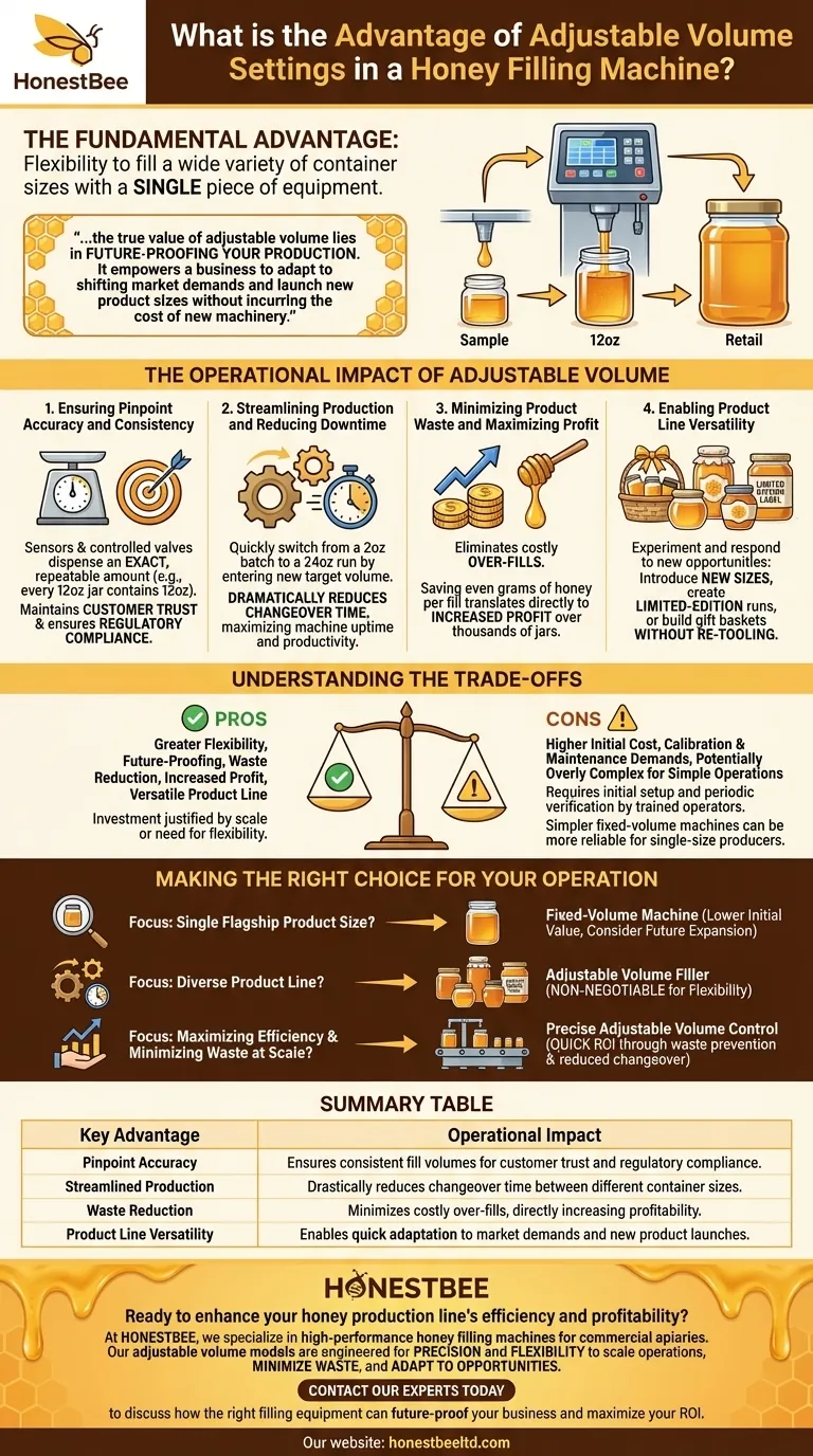 What is the advantage of adjustable volume settings in a honey filling machine? Unlock Flexibility & Profit Visual Guide