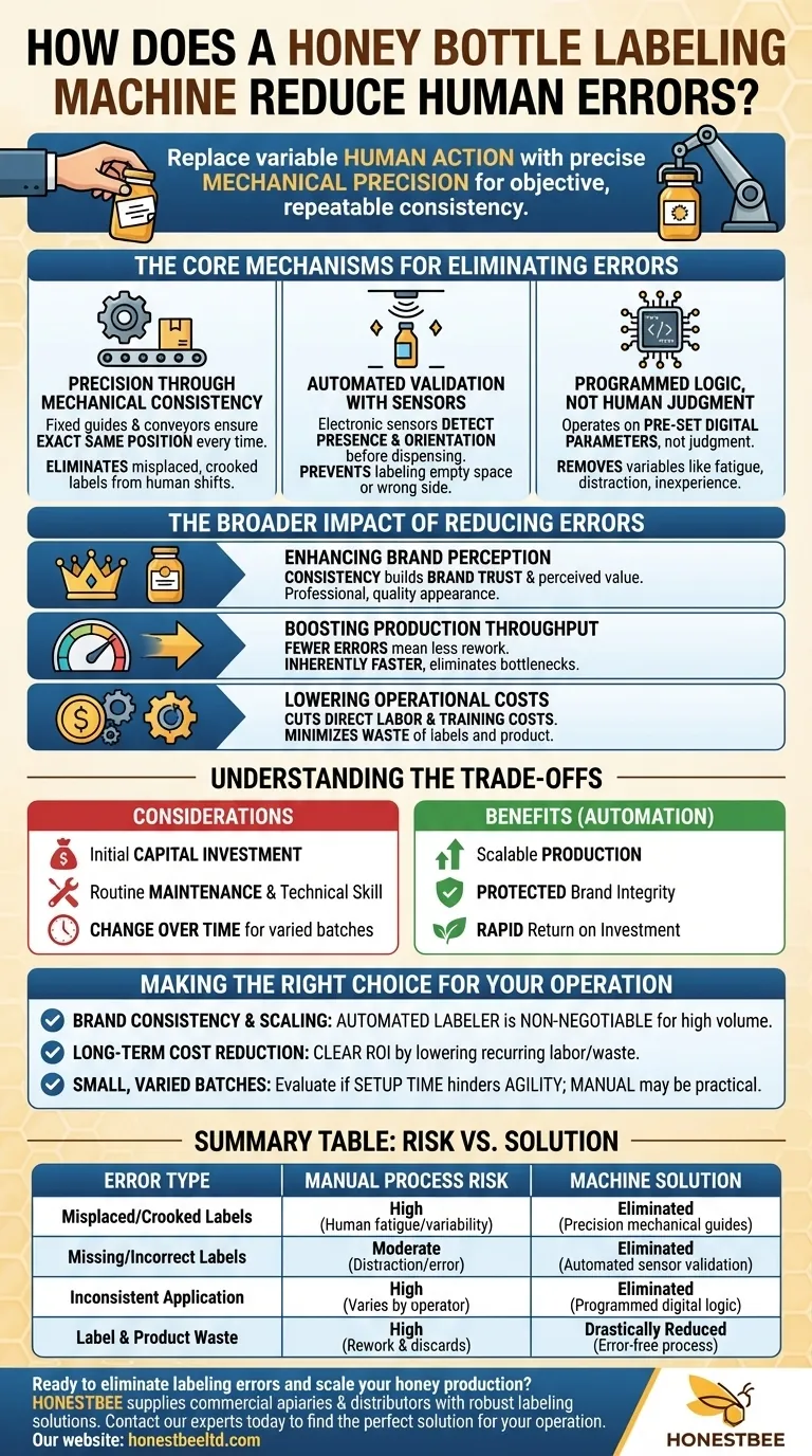 How does a honey bottle labeling machine reduce human errors? Achieve Perfect Brand Consistency Visual Guide