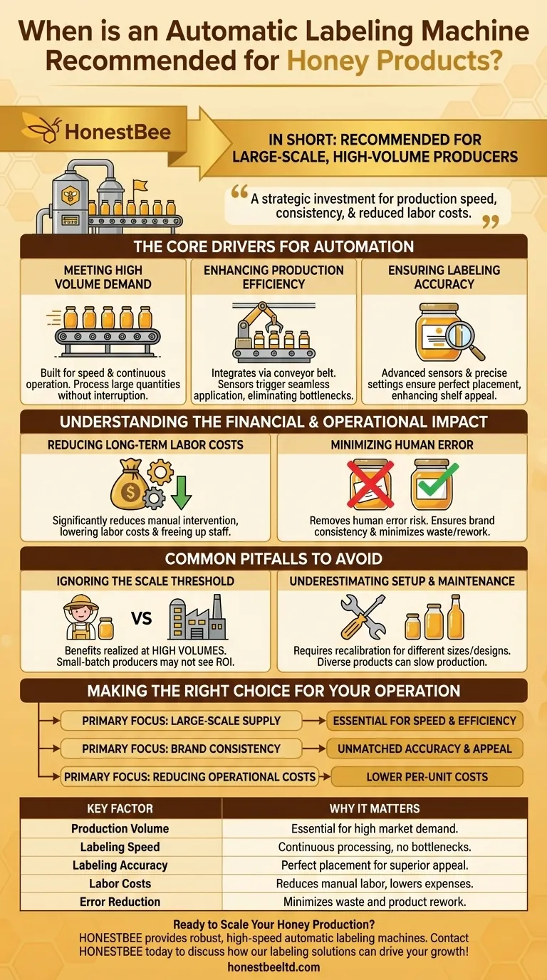 When is an automatic labeling machine recommended for honey products? Scale Your Production with Precision Visual Guide