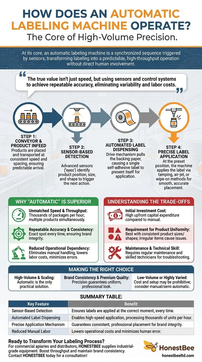 How does an automatic labeling machine operate? Achieve High-Speed, Precise Product Labeling Visual Guide