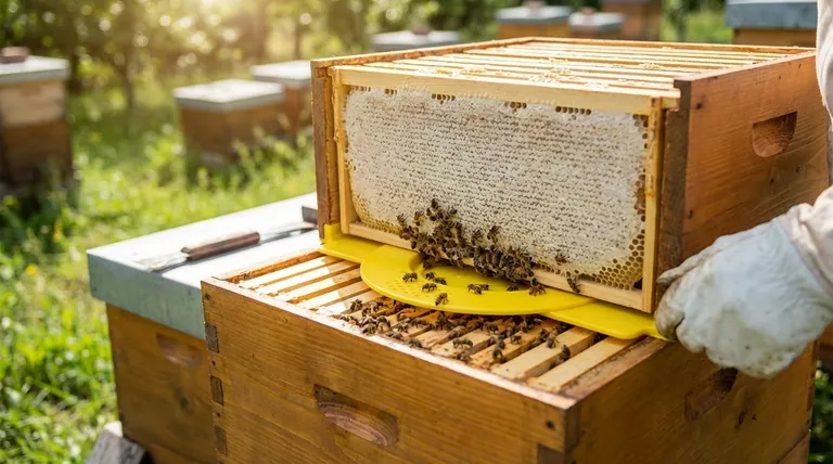 What is a chemical-free method to harvest honey from a beehive? The Gentle Bee Escape Board Solution