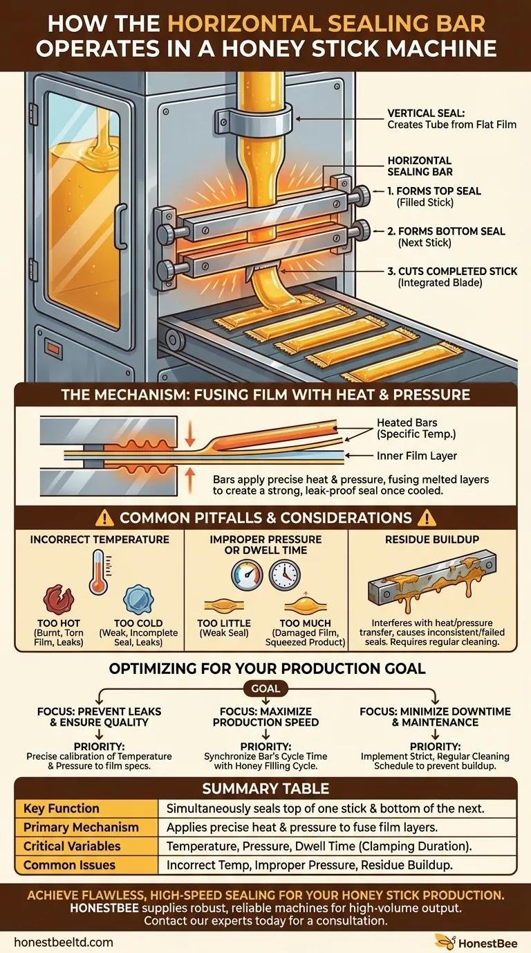 How does the horizontal sealing bar operate in a honey stick machine? Master the Final Sealing Step Visual Guide