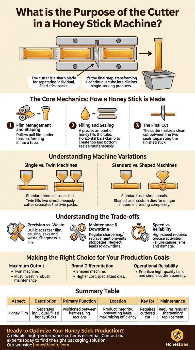 What is the purpose of the cutter in a honey stick machine? The Key to Perfect, Single-Serve Packaging Visual Guide