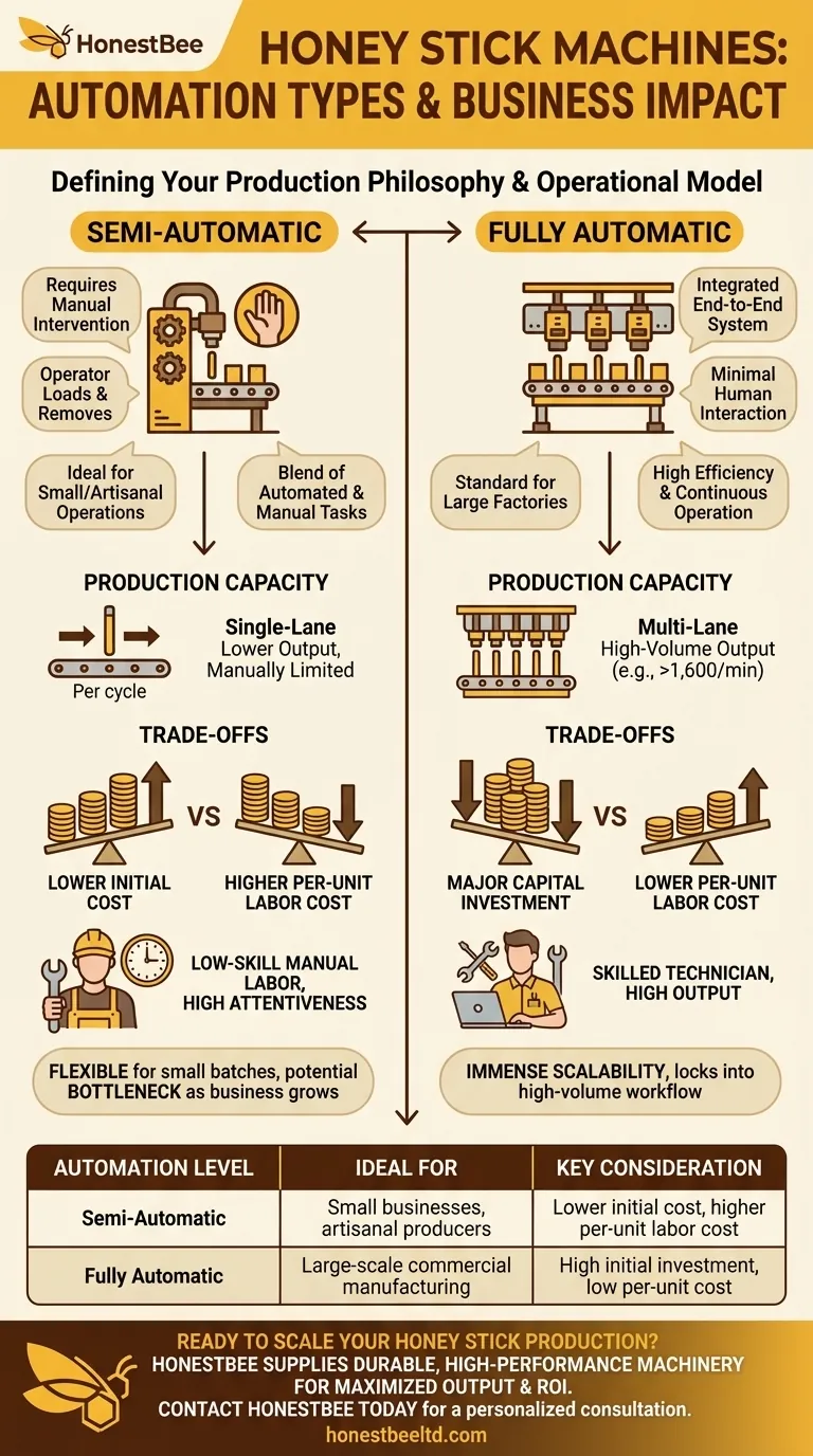 What are the different types of honey stick machines based on automation? Choose the Right Model for Your Apiary's Scale Visual Guide