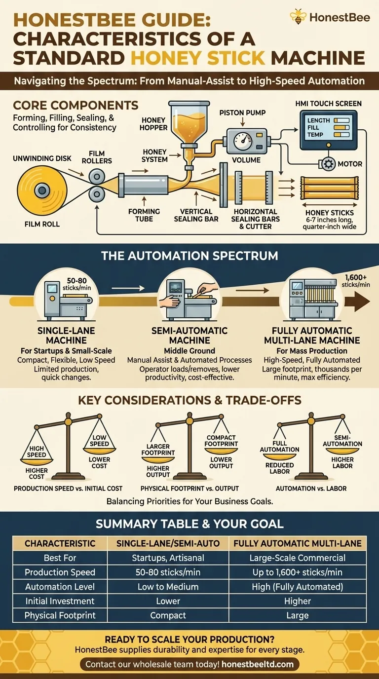 What are the characteristics of a standard honey stick machine? Find the Right Machine for Your Production Scale Visual Guide