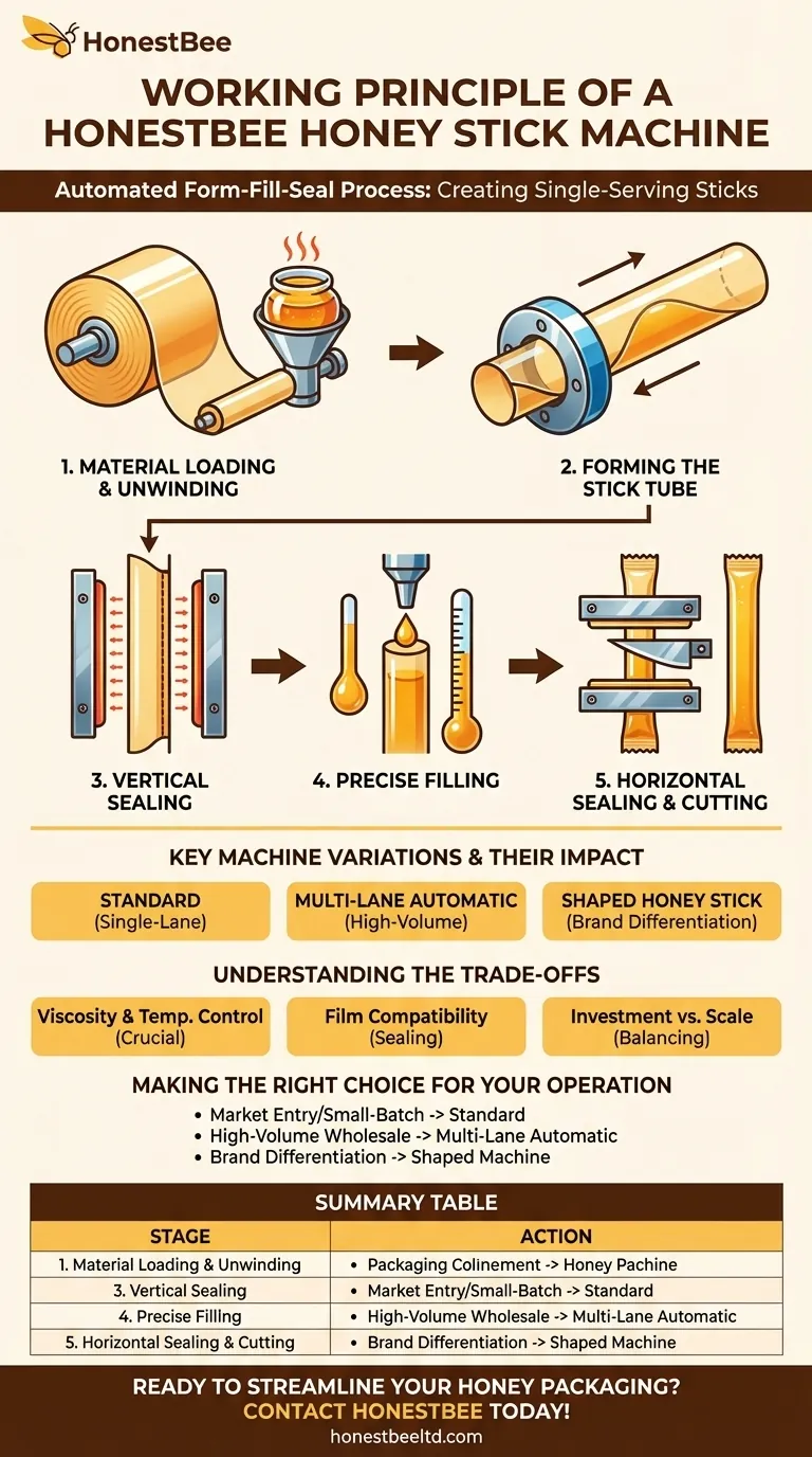 What are the steps involved in the working principle of a honey stick machine? Automate Your Honey Packaging Visual Guide