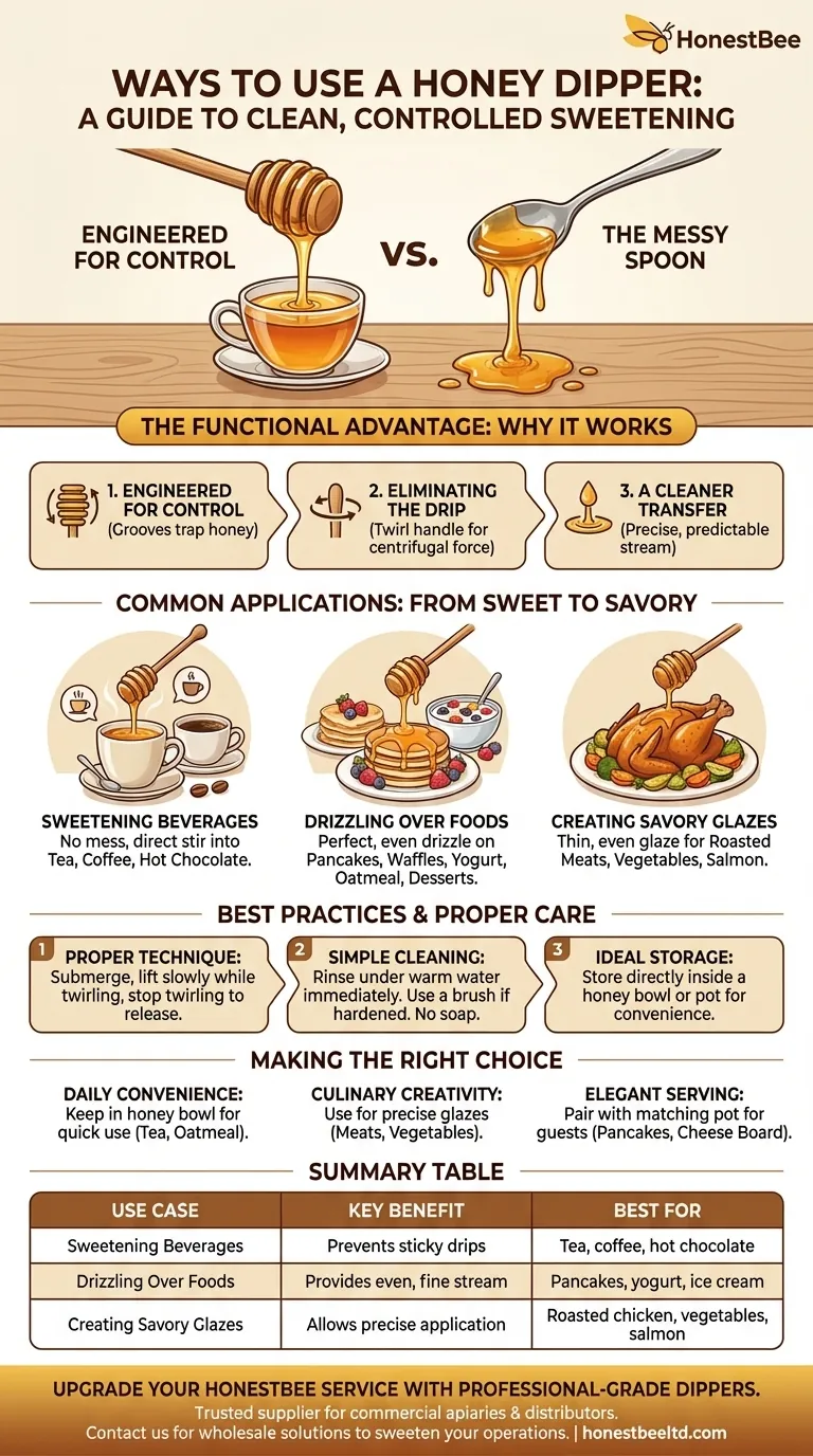 ハニーディッパーの使い方は？飲み物や料理に、こぼさずきれいに蜂蜜をかけるコツ ビジュアルガイド