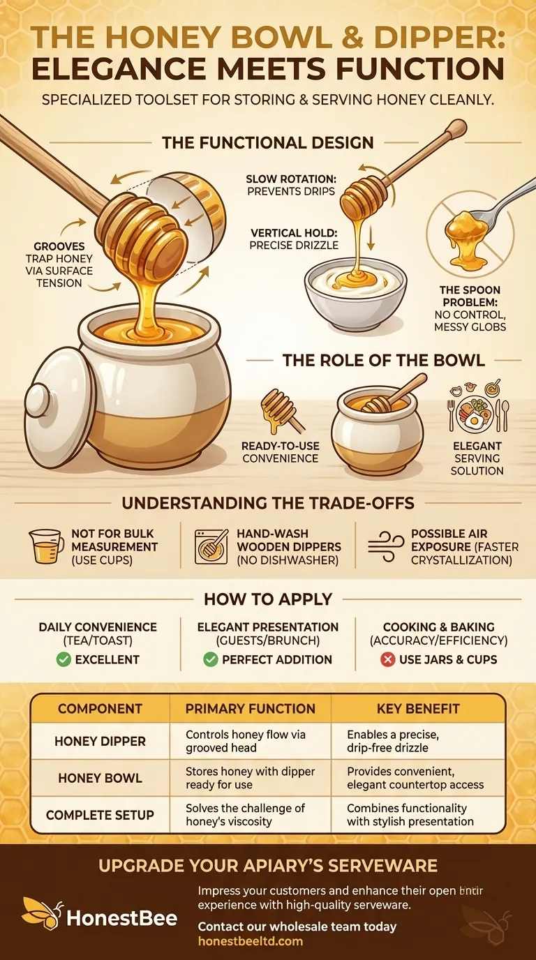 What is the purpose of a honey bowl and dipper setup? Achieve Mess-Free, Elegant Honey Dispensing Visual Guide