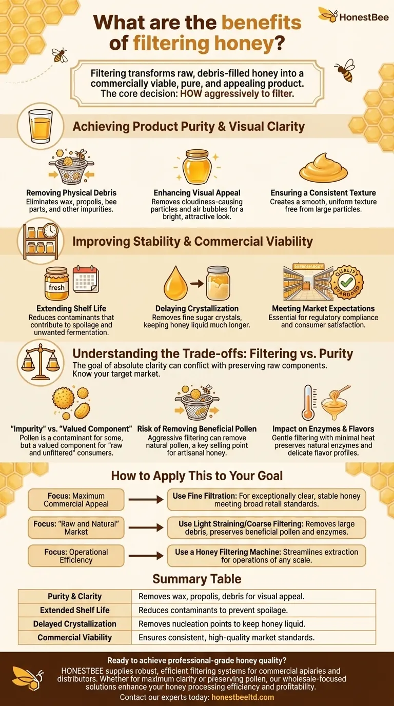 What are the benefits of filtering honey? Enhance Purity, Shelf Life, and Market Appeal Visual Guide