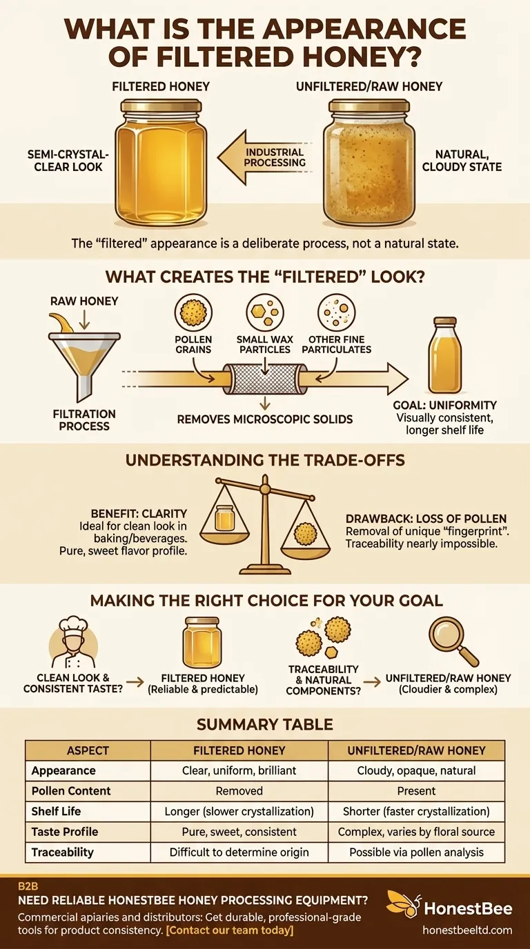 Qual é a aparência do mel filtrado? Um guia sobre clareza, processamento e qualidade Guia Visual