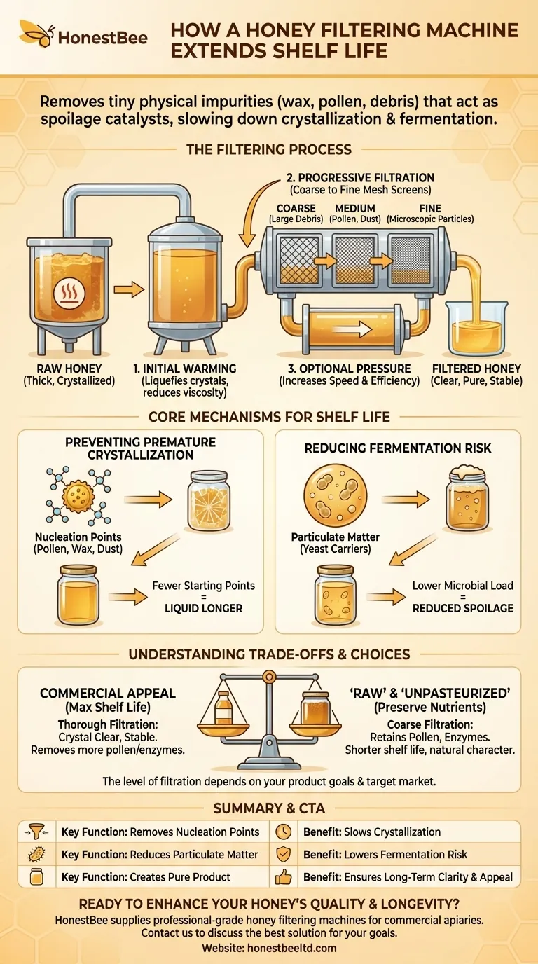 What role does a honey filtering machine play in extending the shelf life of honey? Prevent Crystallization & Fermentation Visual Guide