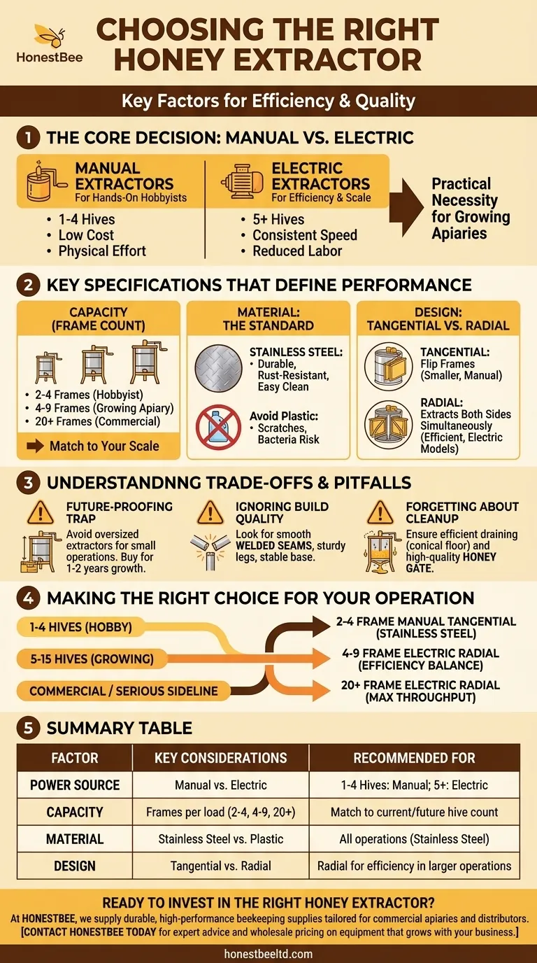 What factors should be considered when choosing a honey extractor machine? Maximize Your Harvest Efficiency Visual Guide