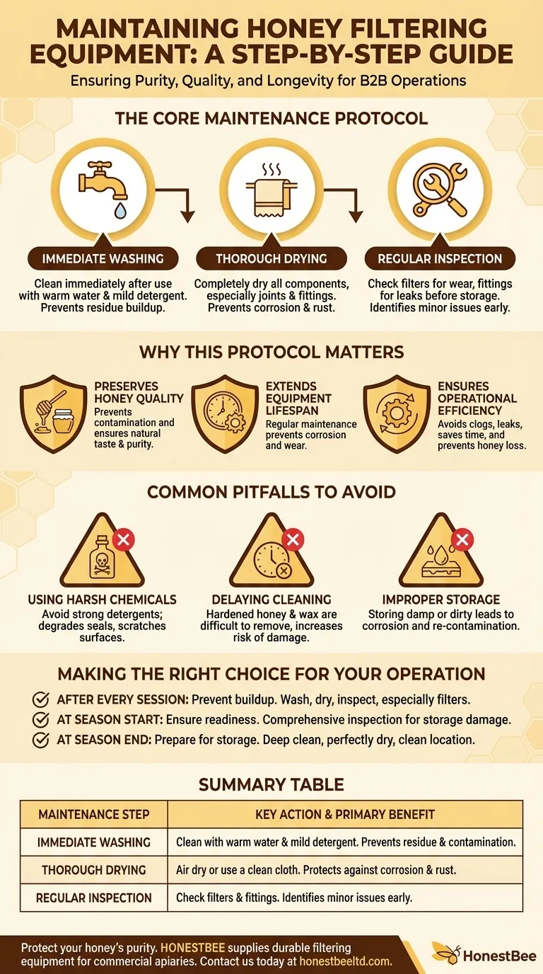 What steps are involved in maintaining honey filtering equipment? A Guide to Protecting Your Honey Quality Visual Guide