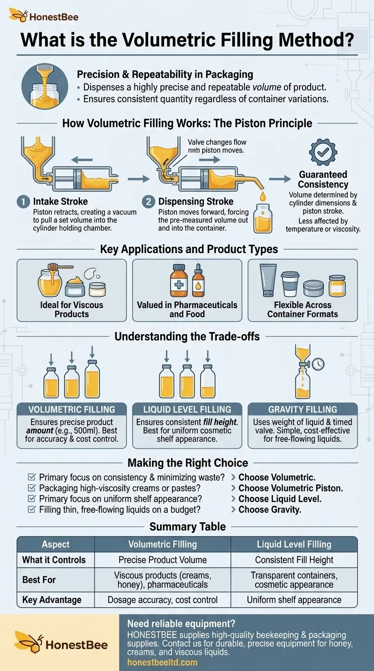 O que é o método de enchimento volumétrico? Obtenha uma dosagem de produto precisa e consistente Guia Visual