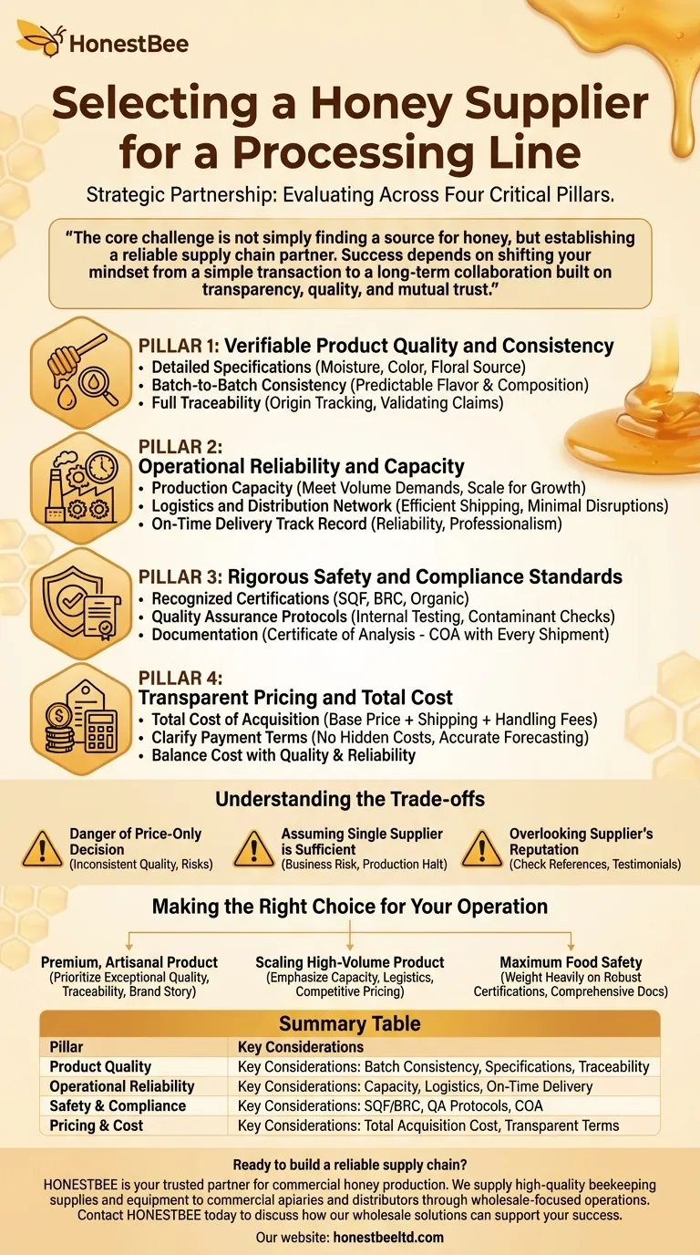 加工ライン用ハチミツ供給業者を選定する際に考慮すべきことは何ですか？製品の品質と一貫性を確保する ビジュアルガイド