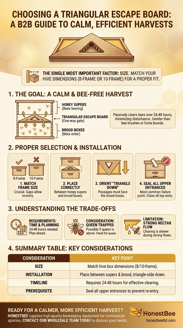 在选择三角逃蜂板时应考虑什么？确保尺寸合适，实现平静的取蜜。 图解指南